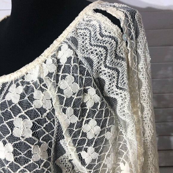 Vintage Cream Lace Floral Blouse Boho Cottage Large - Picture 6 of 9